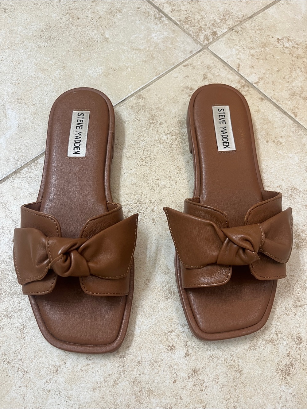 Steve Madden Brown Knotted Bow Slide Mules